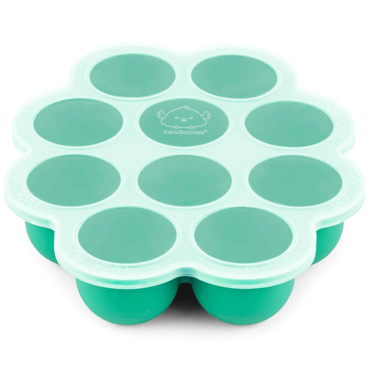 KeaBabies Silicone Food Freezer Trays with Lid, 2oz x 10 Pods Baby Food Storage Containers, Easy Puree Meal Prep, Breast Milk Silicone Freezer Molds, Dishwasher,Microwave Safe,BPA-Free(Alpine Green)