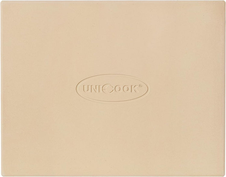 Unicook Pizza Stone for Oven and Grill, Rectangular Baking Pan 15 Inch x 12 Inch, Cordierite Large Cooking Oven Stone with Plastic Dough Scraper, Thermal Shock Resistant Pizza Pan