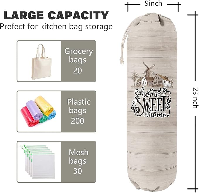 Home Sweet Home, Grocery Bags Holder Organizer for Shopping Bags,Wall Mount Plastic Bags Storage Container Dispensers, Gift for Women Mother Grandmother Friend