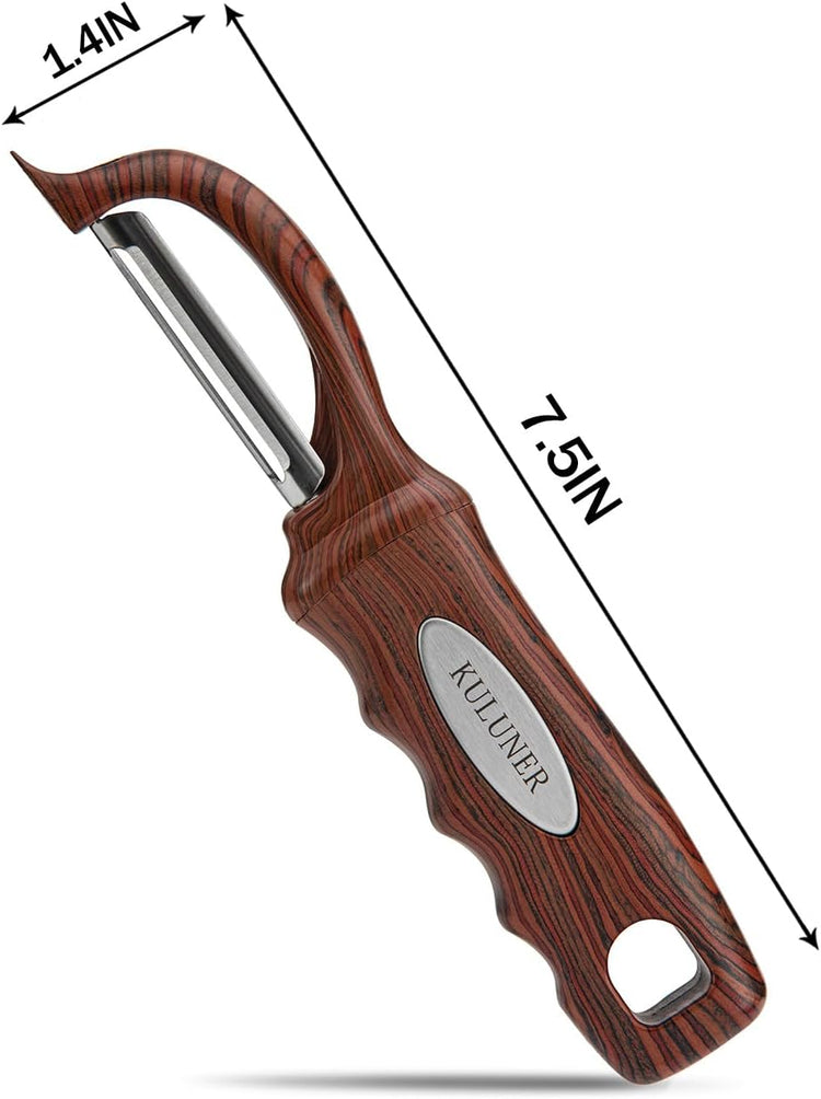 Kitchen potato vegetable peeler with stainless steel rotating blade, suitable for fruits and vegetables (Redwood grain)
