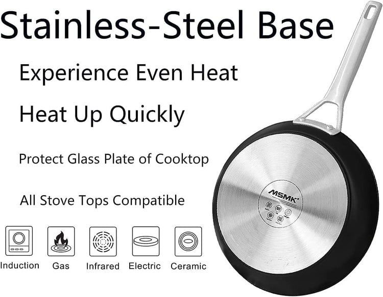 MsMk 9 1/2 Inch Small Egg Pan with Lid, Titanium and Ceramic Nonstick Omelette Pan,Scratch-resistant, Induction Egg Skillet, Oven Safe to 700°F Pan for Cooking, Dishwasher Safe