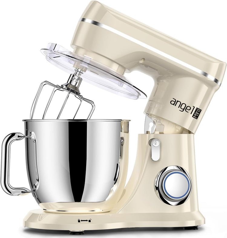 Mini Angel Stand Mixer,10-Speed Kitchen Electric Mixer,Tilt-Head Food Mixer with Dough Hook, Wire Whisk, Flat Beater, Stainless Steel Bowl (White2, 5QT)