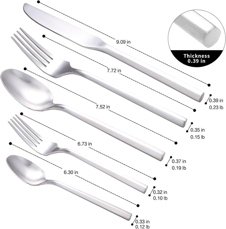 Matte Silverware Set Silver Flatware Set with Hexagon Handle 20 Pieces 18/0 Stainless Steel Cutlery Set Wedding Housewarming Gift Service for 4 (Matt silver)