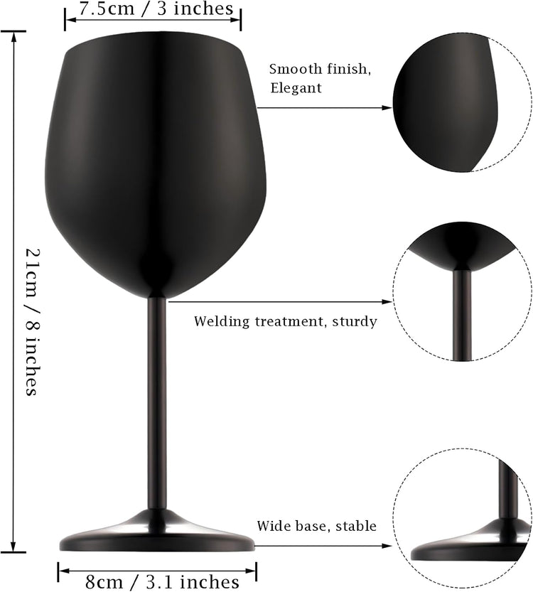 Stainless Steel Wine Glasses Set of 4 Unbreakable Wine Glass 18 oz Unique Metal Wine Goblets for Outdoor, Travel, Camping, Pool, Ideal Gift for Wine Lovers (Matte-Black)