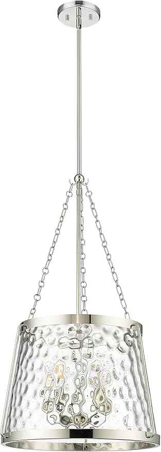 ML Lighting | Adabella Collection | 20405-PN | 5 Light Pendant in Polished Nickel Finish with Clear Hammered Glass Shade | Perfect for Kitchens, Dining Rooms, Living Rooms, Entryways, Hallways