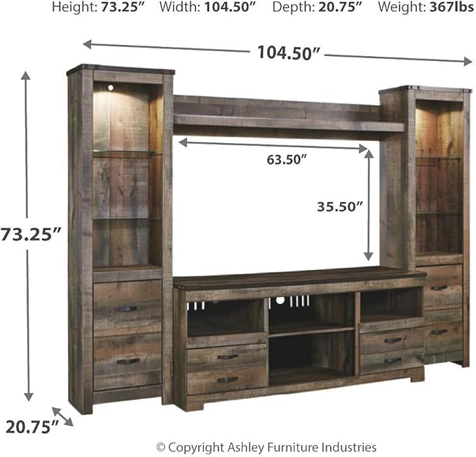 Signature Design by Ashley Trinell Urban 4-Piece Entertainment Center for TVs up to 72" with LED Lights, Dark Brown