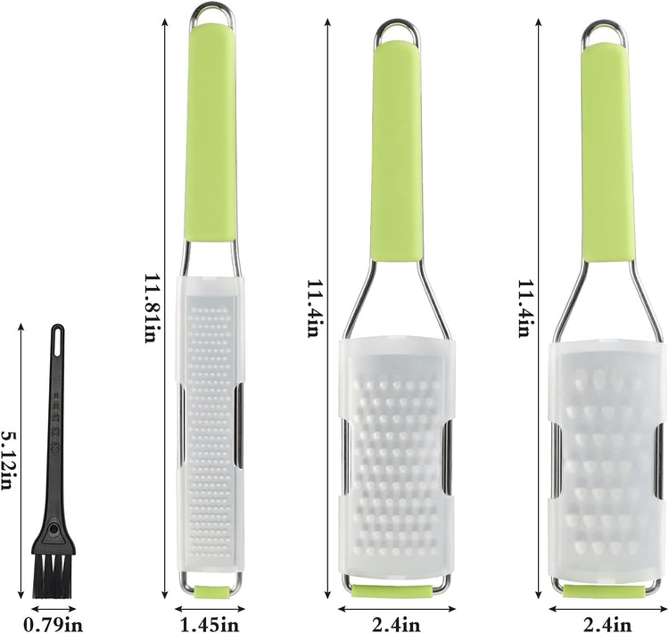 Cambom Lemon Zester Grater Three-piece Suit - Heavy Duty Kitchen Tool for Parmesan Cheese, Ginger, Garlic, Nutmeg, Chocolate, Vegetables,Fruits,Stainless Steel Grater Dishwasher Safe Green