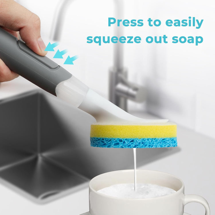 Dish Brush with soap Dispenser,4 PCS Replacement Brush Refills dishwashing Brush Set for Kitchen Utensils, Pans, Sinks, cookware