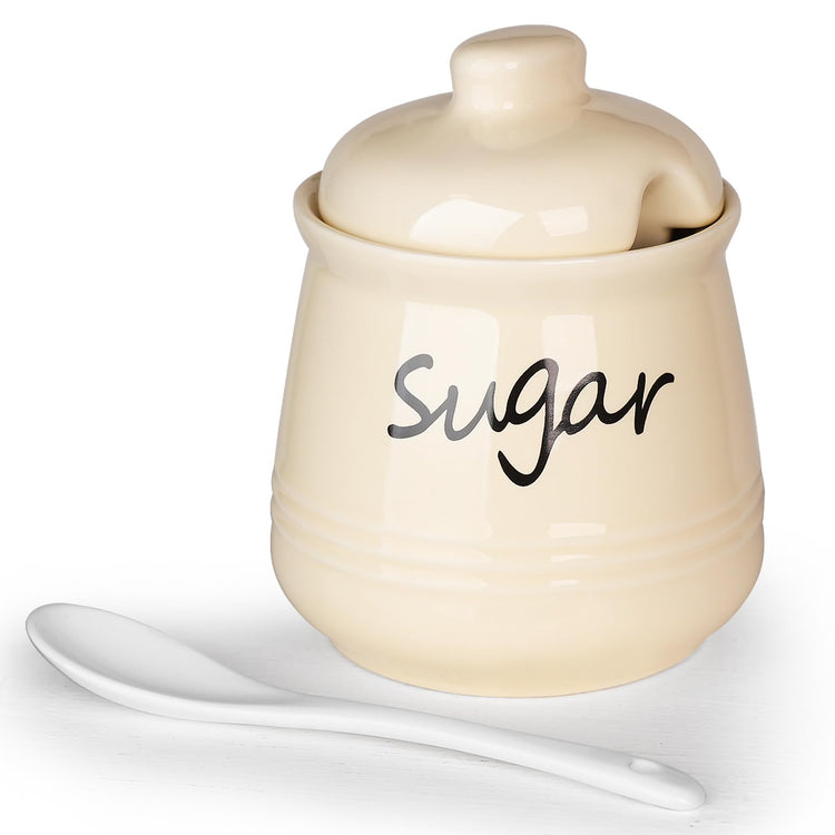 12oz Ceramic Sugar Bowl with Lid and Spoon