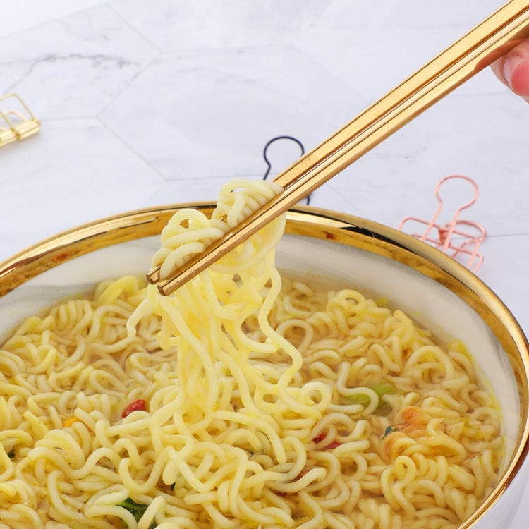 Buyer Star 5-Pair Gold Stainless Steel Chopsticks - Reusable Chinese Square Chopsticks