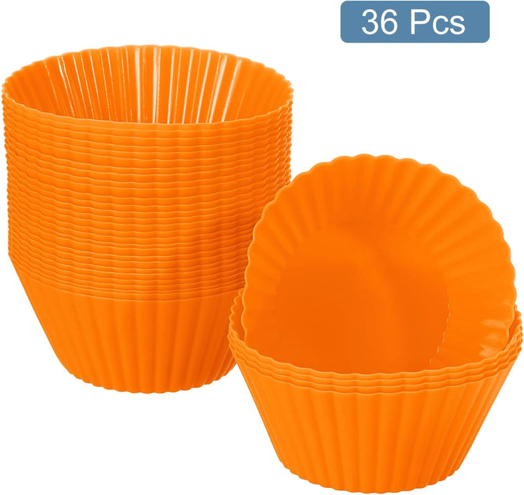 uxcell 36Pcs Silicone Cupcake Liners, Non-Stick Baking Cups, for Cooking Eggs, Baking Muffins and Make a Cake(Orange)