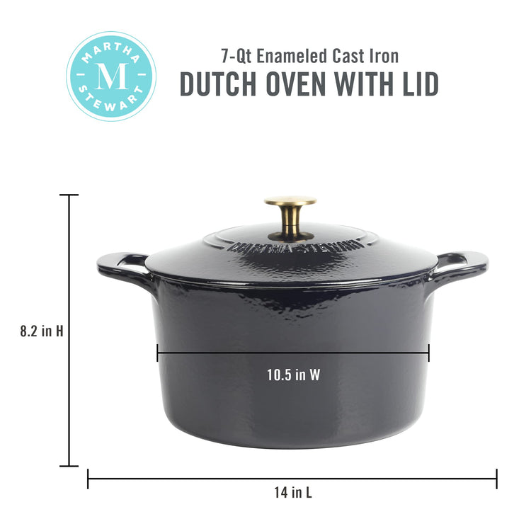 Gatwick 7 Quart Enamel Cast Iron Dutch Oven Pot with Lid