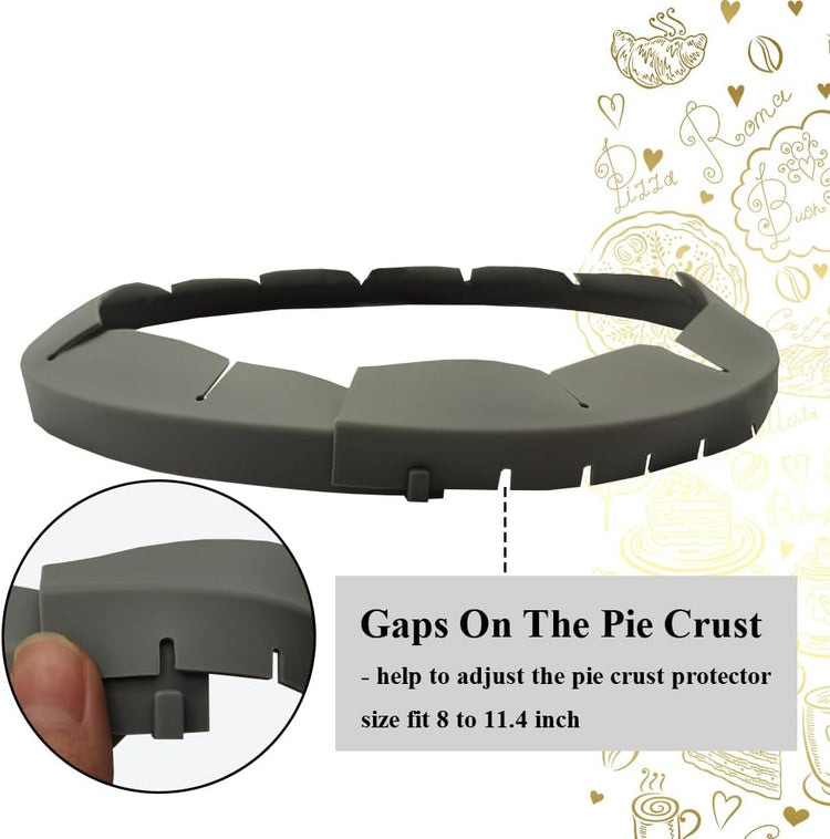 Adjustable Pie Crust Shields, Silicone Baking Protectors, Cover Ring Tools Fits 8-11.4 Inch Pies, Baking Pie Pizza Crust Shield Protector Cover for Edges (Grey)