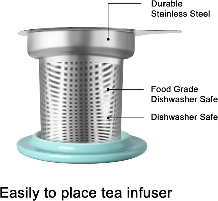 Sweejar Porcelain Tea Mug with Infuser and Lid,Teaware with Filter, Loose Leaf Tea Cup Steeper Maker, 16 Fl Oz for Tea/Coffee/Milk/Women/Office/Home/Gift (Beige)