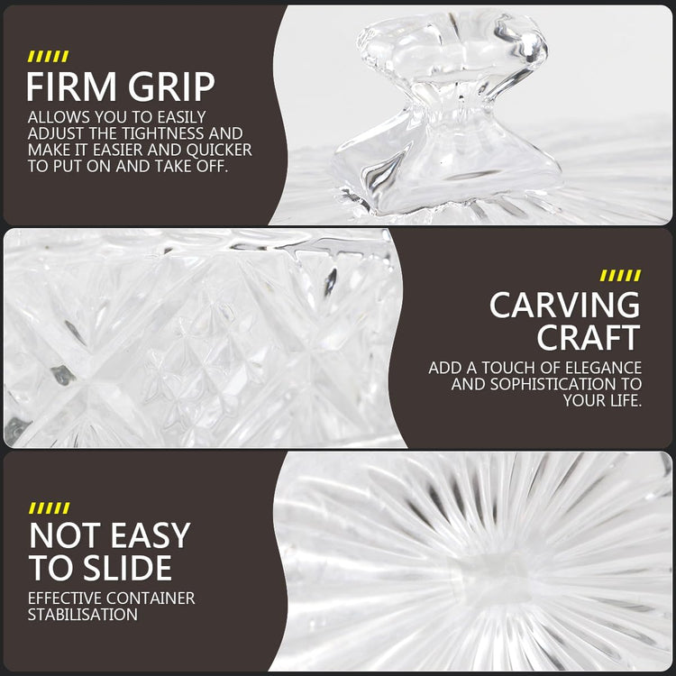 Glass Butter Dish with Lid Handle Butter Keeper Dessert Tray Cake Plate Crystal Covered Butter Dish for Home Kichen Candy, Dessert, Parfait, Jam