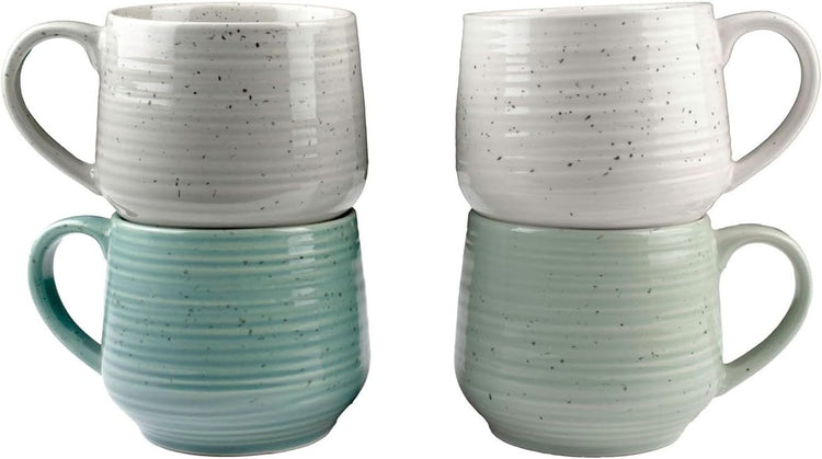 Sango Siterra Artist's Blend 17 oz. Stoneware Mug Set – Service for 4, Rustic Design, Assorted Colors, Scratch-Resistant, Microwave & Dishwasher Safe, for Everyday Dining & Entertainment