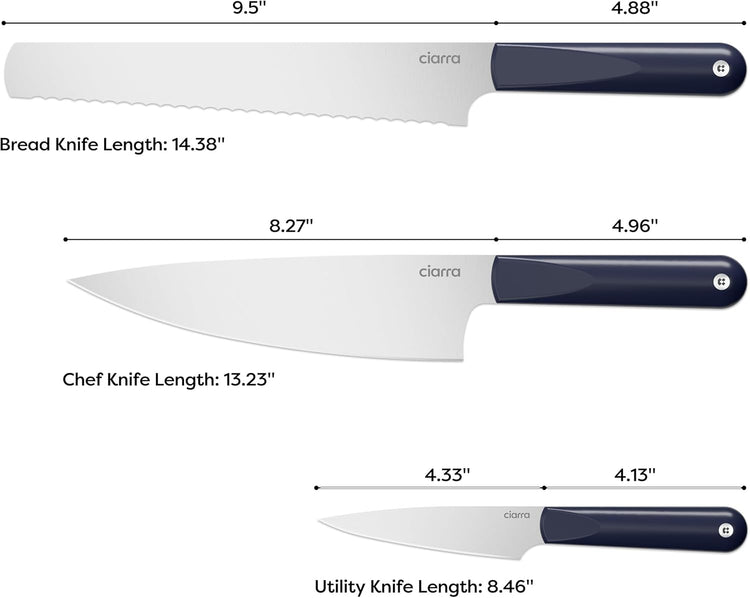 CIARRA Professional Kitchen Knife Set 5 PCS - Chef Knife Set, Bread Knife, Utility Knife, High Carbon Stainless Steel Cooking Knives with Gift Box (Blue)