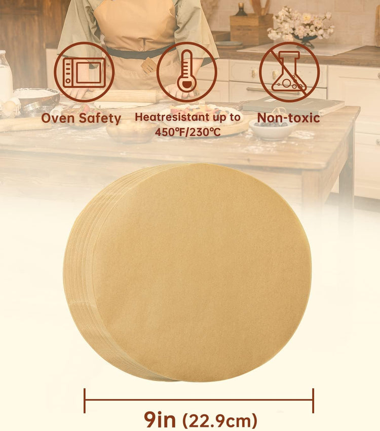 Katbite 200Pcs 9 Inch Parchment Paper Rounds, Unbleached & Non-stick, Precut Parchment Circles for Cheesecake Spring Pans, Storage/Freezing Hamburger Patties