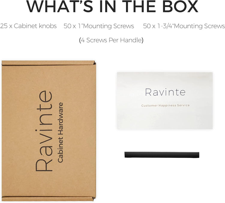 Ravinte 25 Pack Solid 3-3/4 Inch Center to Center Slim Square Bar Drawer Handles Cabinet Hardware - Matte Black Kitchen Pulls