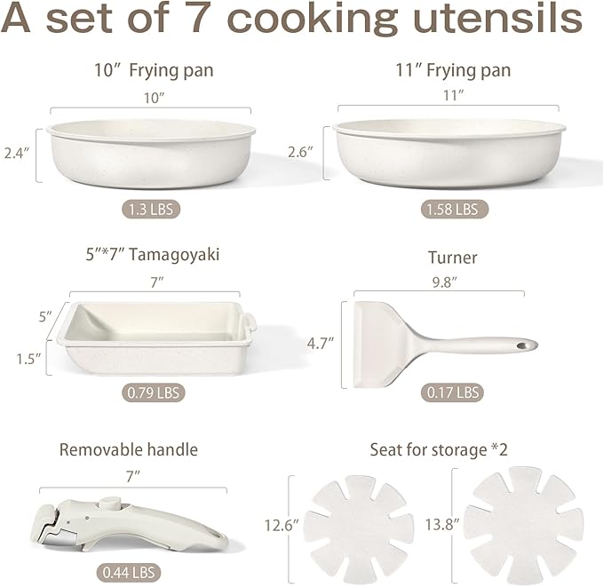 GiPP Ceramic Pots and Pans Set Non Stick, Nonstick Detachable Handle Cookware Sets, Non Toxic Induction Kitchen Pot and Pan with Removable Handle, Healthy RV Cookware, Dishwasher &Oven Safe, 7 Piece