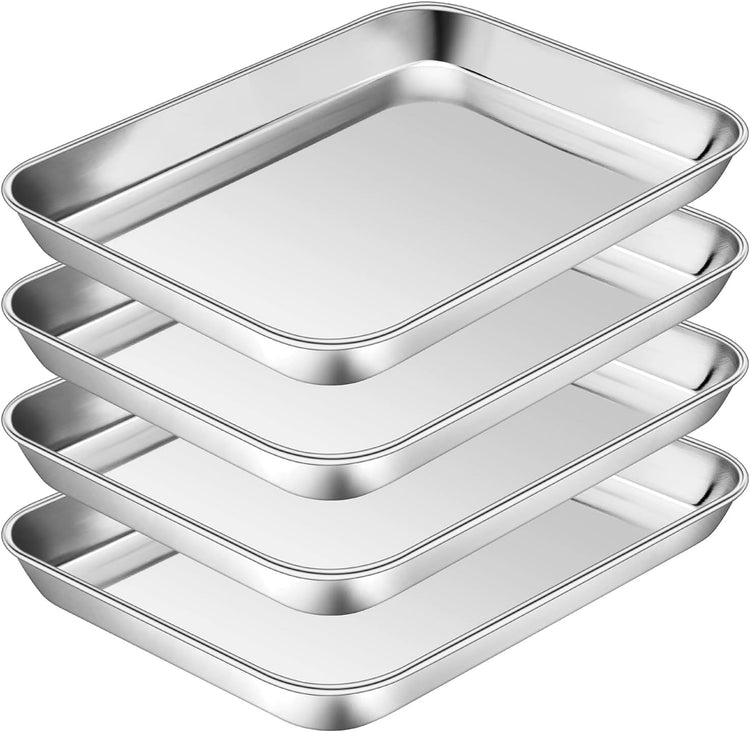 P&P CHEF 10.5 Inch Baking Cookie Sheet, Oven Pan Tray Stainless Steel Sheet Pan for Kitchen, Oven Bakeware for Multi Uses, Shiny Look & Dishwasher Safe, Healthy & Heavy Duty, 4Pcs