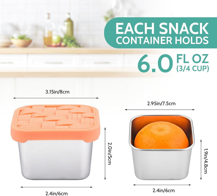 8PC 6oz Stainless Steel Snack Containers with lids, BPA-Free Metal Kids Snack Cups with Fork and Spoon, Leakproof Lunch Box Containers,Resuable Baby Food Storage Bowl