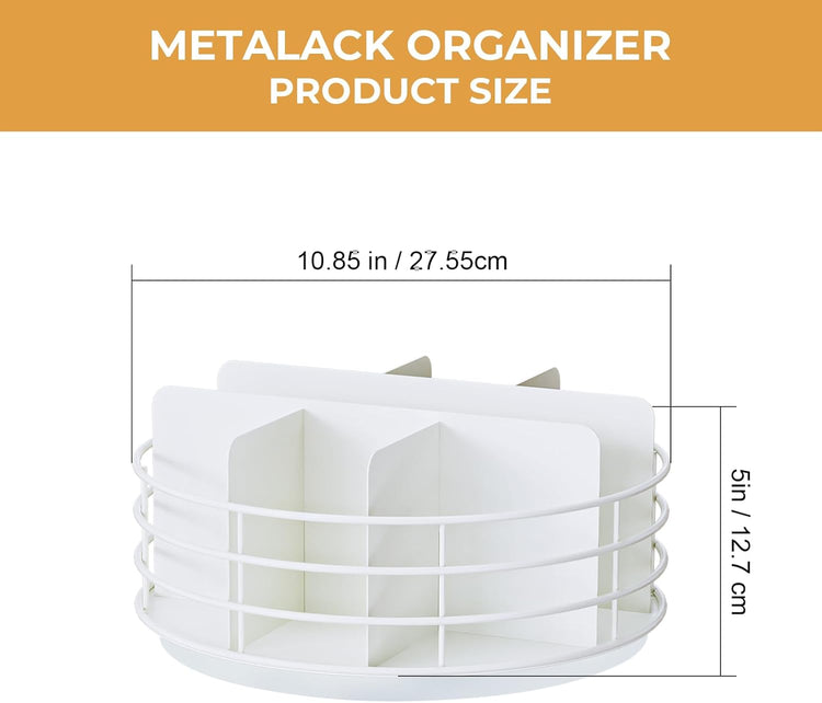 Snack Organizer - Versatile Snack Storage, Lazy Susan with Convenient Grab-and-Go Design, Metal Snack Holder for Home, Office, Breakroom, 10.85" L x 10.85" W x 5" H (White)