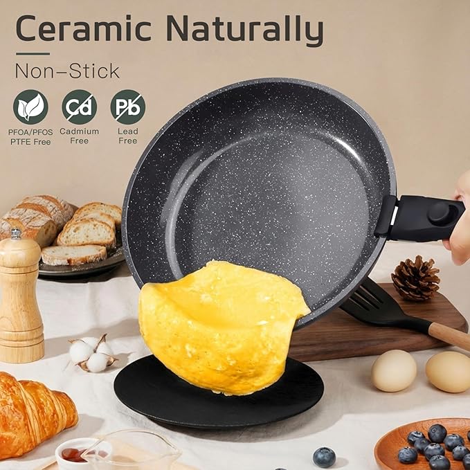 GiPP Ceramic Pots and Pans Set Non Stick, Nonstick Detachable Handle Cookware Sets, Healthy Non Toxic PFAS PFOA & PTFE Free, Dishwasher &Oven Safe, Induction Kitchen Pot and Pan, 17 Piece Gray