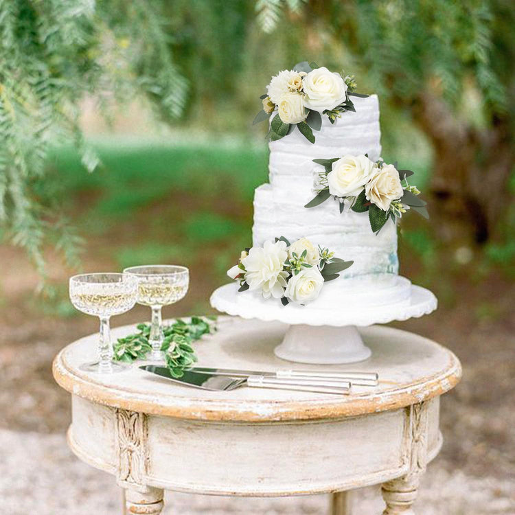 3Pcs Pre made Cake Flowers Toppers White Green Cake Decorations Wedding Cake Decorating Flowers Decor Birthday Baptism Party Cake Topper (3 Count)