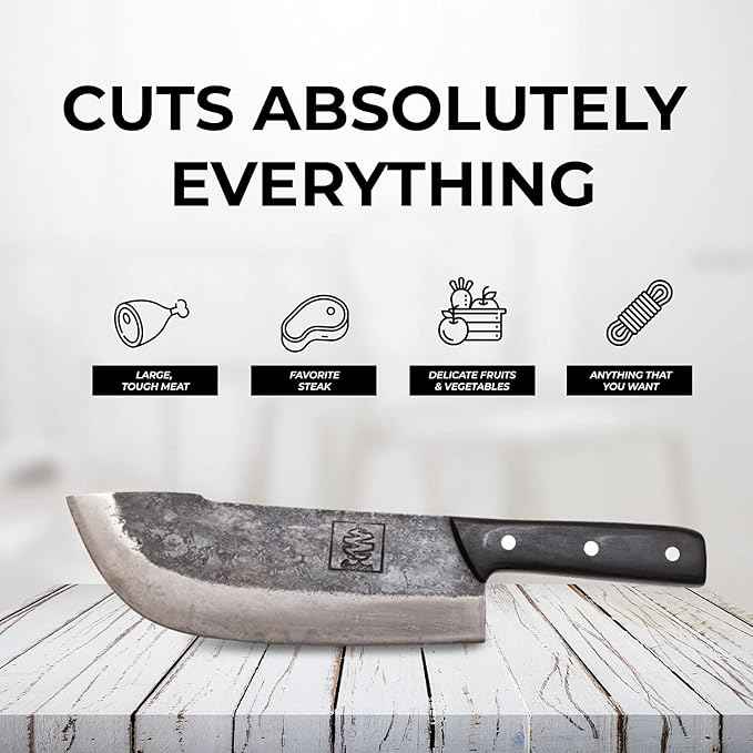 COOLINA Daozi Forged Cleaver Butcher Knife, 7.9-in High Carbon Steel Blade, Handmade Chinese Traditional Knife, Best for Chopping, Slicing, Cutting Meat