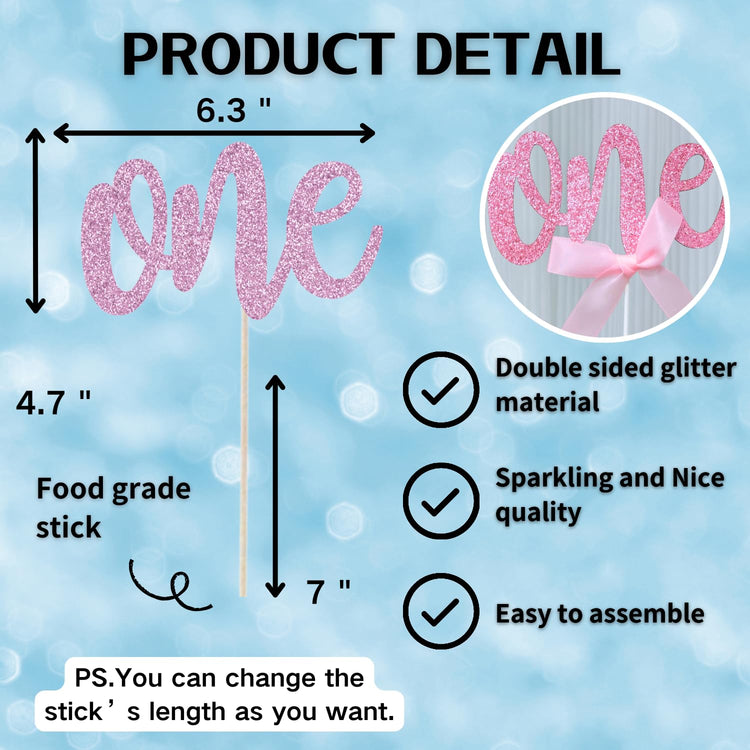 1st Birthday Cake Topper with 8 Pink Bows (17 Count)