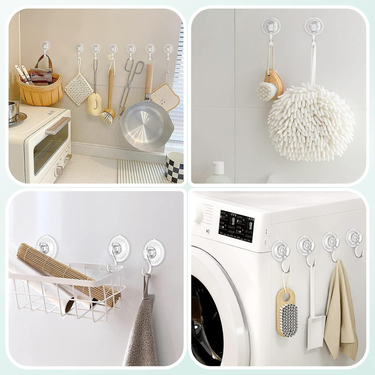 VIS'V Large Suction Cup Hooks with Wipes, Heavy Duty, Removable and Reusable, Clear, 5 Pcs