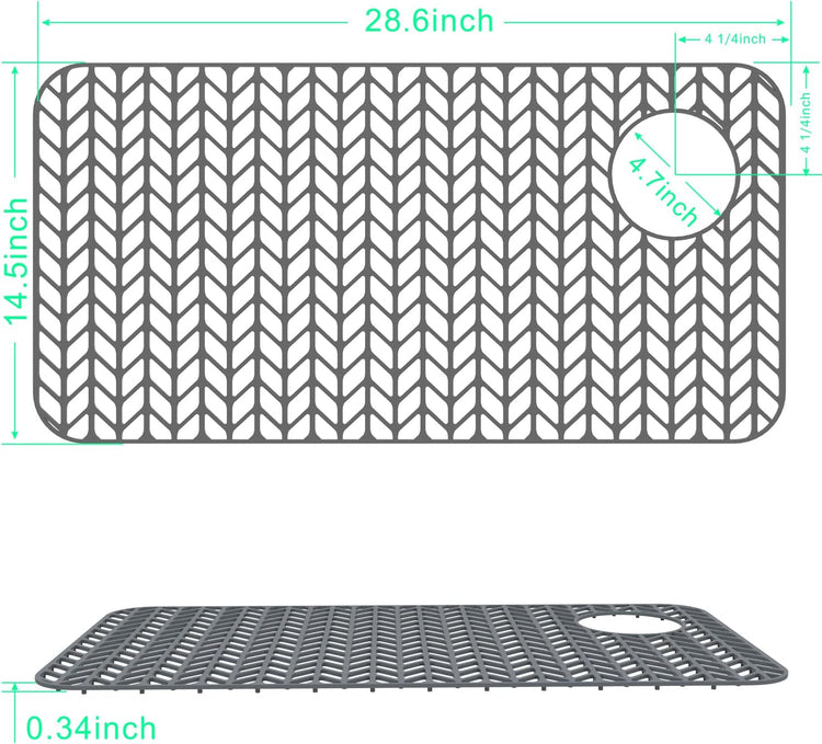 GUUKIN Sink Protectors for Kitchen Sink - 28.6"x 14.5" Silicone Kitchen Sink Mat Grid for Bottom of Farmhouse Stainless Steel Porcelain Sink with Right & Left Drain(Grey), 2814R