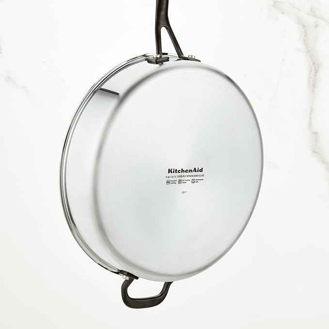 KitchenAid 5-Ply Clad Stainless Steel Stainless Steel Induction Saute Pan with Lid, 5 Quart - Polished Stainless Steel