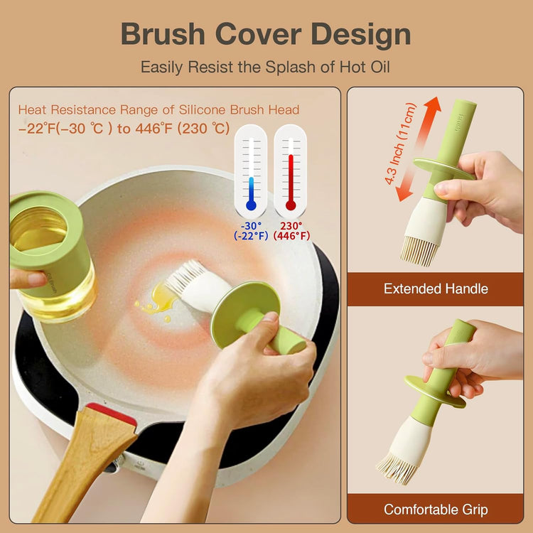 YARRAMATE 300ml /10oz Oil Dispenser with Brush - Glass Oil Bottle for Kitchen with Silicone Heat Resistant Basting Brush - Cooking Brush for Vinegar Sauce BBQ Grill Frying - Green