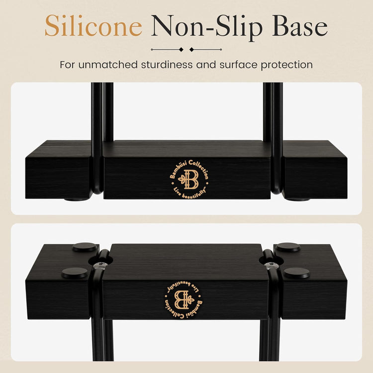 Black Napkin Holder for Table - Modern Napkin Dispenser, Bamboo and Iron Design, Non-Slip, Suitable for Kitchen, Dining, Farmhouse, Cocktail, Picnic, Bar, Outdoor Use - Holds Paper Napkins, Mail, Bill