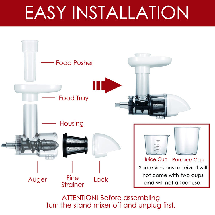Masticating Juicer Attachment for Kitchenaid Stand Mixers