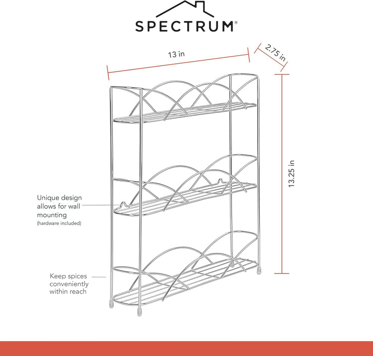 Spectrum Diversified Countertop 3-Tier Spice Rack, Chrome