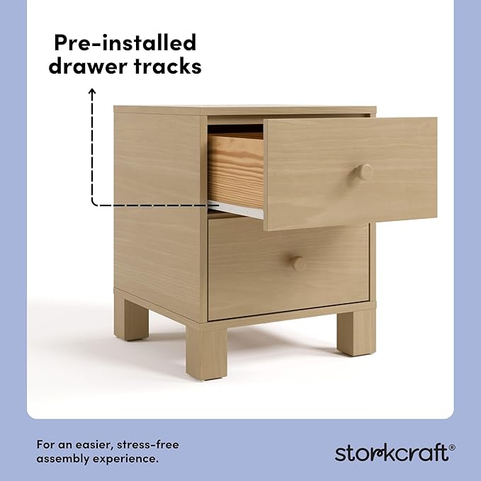 Storkcraft California 2-Drawer Nightstand (Driftwood) – GREENGUARD Gold Certified, Premium Wood Storage for Kids and Teens, Elegant Design with Iconic Block Feet