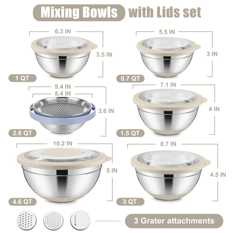Stainless Steel Mixing Bowls with Lids & Colander (6 Count)