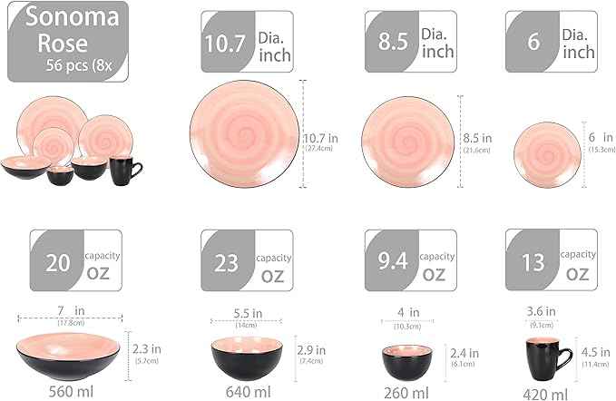 Stoneware Sonoma Dinnerware Set, Black + Speckled Spin Wash (56pc Set, Rose)