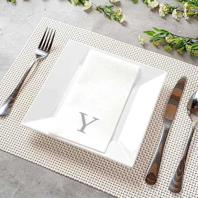 Luxenap 15.8 X 7.9 Inch Linen-Feel Guest Towels, 2000 Lettered Hand Towels - Silver Letter 'Y', Sans Serif Font, White Paper Dinner Napkins, airlaid, For Restrooms And Tables - Restaurantware
