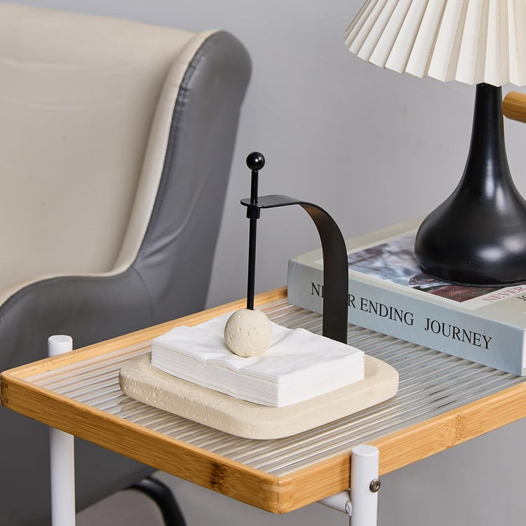 Natural Travertine Napkin Holder - Decorative Square Paper Napkin & Towel Holder for Kitchen, Restaurant, Bathroom - Durable Resin Table Organizer - Stylish Home Gift (Beige)