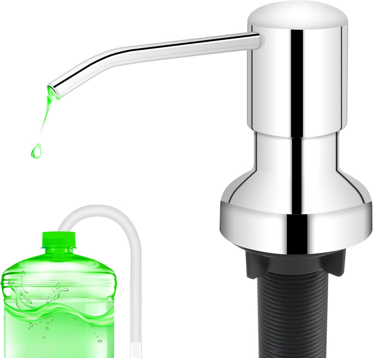 Soap Dispenser for Kitchen Sink, Sink Soap Dispenser with Longer Threaded Shaft Shank, 47" Extension Tube Connects Directly to Dish Soap Container, Wider Pump Head Base(Chrome)