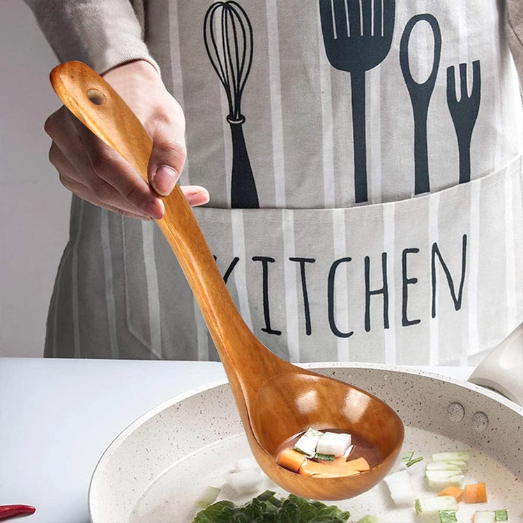 3 Pack Wooden Ladles for Serving Spoon Soup Ladle Wood Spoons for Cooking Ladel Large Bamboo Kitchen Tools Ladles Big Spaghetti Spoon Laddle Non Toxic Soup Spoons Teak deep Ladle
