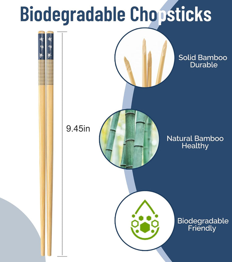 100 Pairs Bamboo Chopsticks Reusable | Dishwasher Safe | Durable | Separated | Bulk | Non slip | - (9.45in)