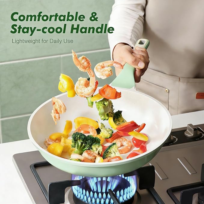 SENSARTE Nonstick Ceramic Frying Pan Skillet, 8 Inch Omelet Pan, Healthy Non Toxic Chef Pan, Induction Egg Pan with Heat Resistant Handle, Dishwasher Safe, PFAS-Free, Green