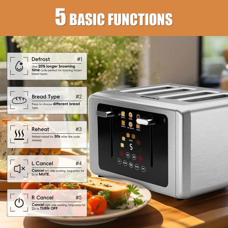 Whall 4 Slice Smart Toaster with Touchscreen & Extra