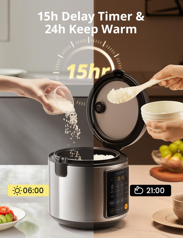 14-in-1 Rice Cooker, Stainless Steel, 10-Cups Uncooked Rice