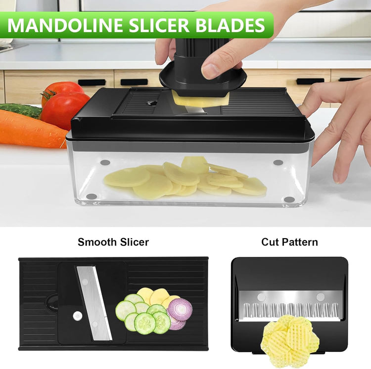Vegetable Chopper, Onion Chopper Dicer, Mandoline Slicer, Food Chopper with Container, Vegetable Cutter for Salad Potato Carrot Garlic(9 Blades, Black)